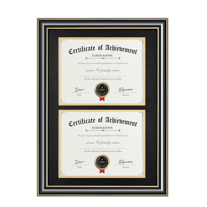 ELSKER&HOME Wood Picture Frame, 16.73x22.64in, Double Mat Black Mat with Golden Rim, Document Frame for 2 8.5x11in Certificates, Diploma, Wall Mount - Image 1